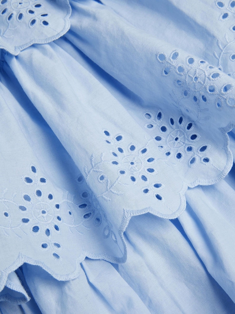 Monsoon Blue Sleeveless Broderie Tiered Dress - Image 3 of 3