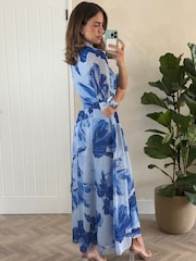 Style Cheat Blue Daphne Belted Shirt Dress - Image 2 of 5