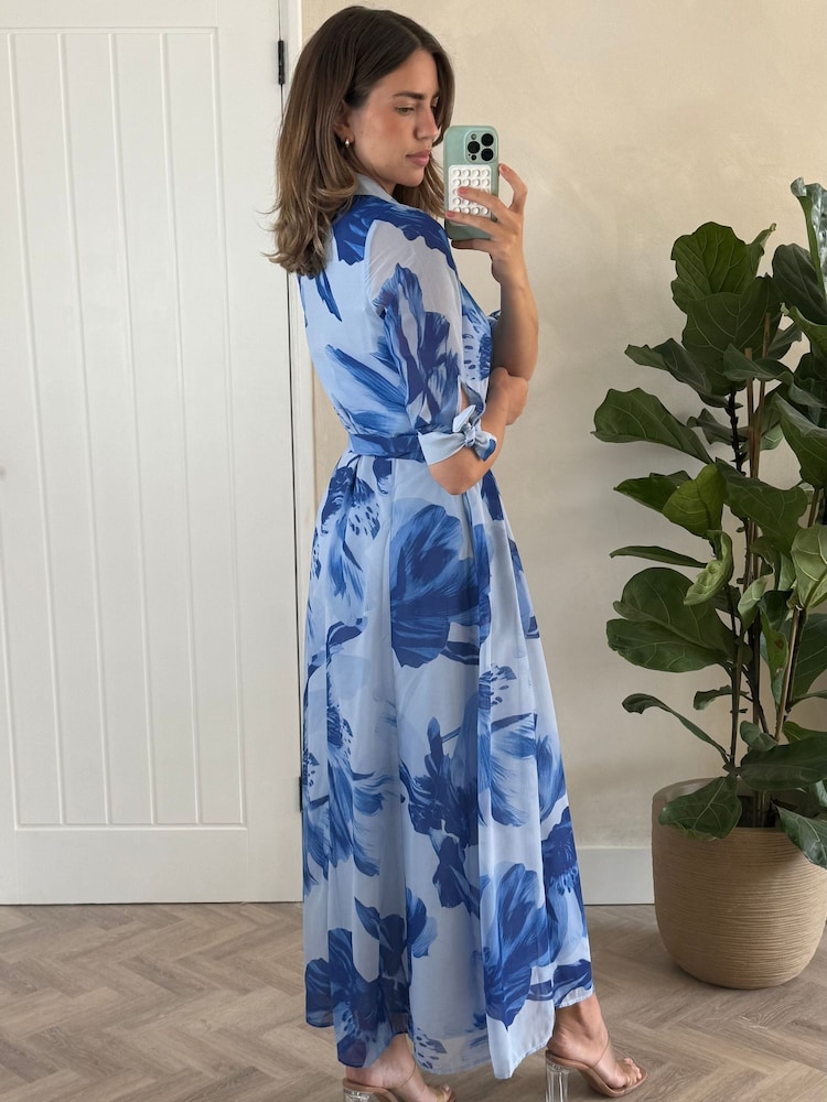 Style Cheat Blue Daphne Belted Shirt Dress - Image 2 of 5