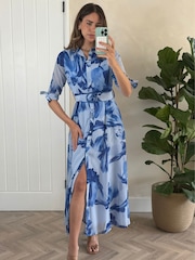 Style Cheat Blue Daphne Belted Shirt Dress - Image 4 of 5