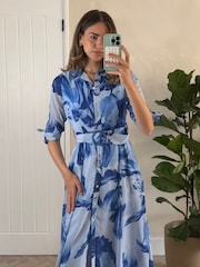 Style Cheat Blue Daphne Belted Shirt Dress - Image 5 of 5