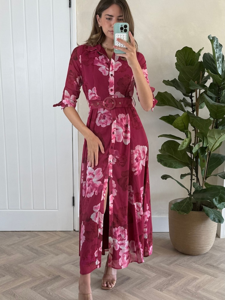 Style Cheat Pink Daphne Belted Shirt Dress - Image 1 of 4