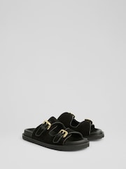LK Bennett Black Capri Suede Buckle Flat Sandals - Image 2 of 4