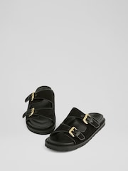 LK Bennett Black Capri Suede Buckle Flat Sandals - Image 3 of 4