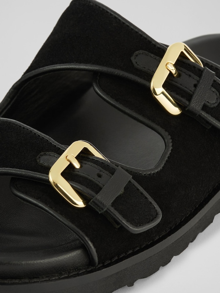 LK Bennett Black Capri Suede Buckle Flat Sandals - Image 4 of 4