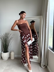Style Cheat Brown Sybil Bandeau Pleat Dress - Image 1 of 4
