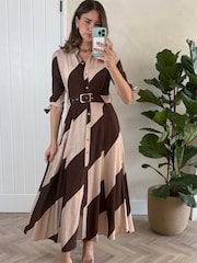 Style Cheat Brown Daphne Belted Shirt Dress - Image 1 of 4