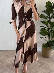 Style Cheat Brown Daphne Belted Shirt Dress - Image 4 of 4