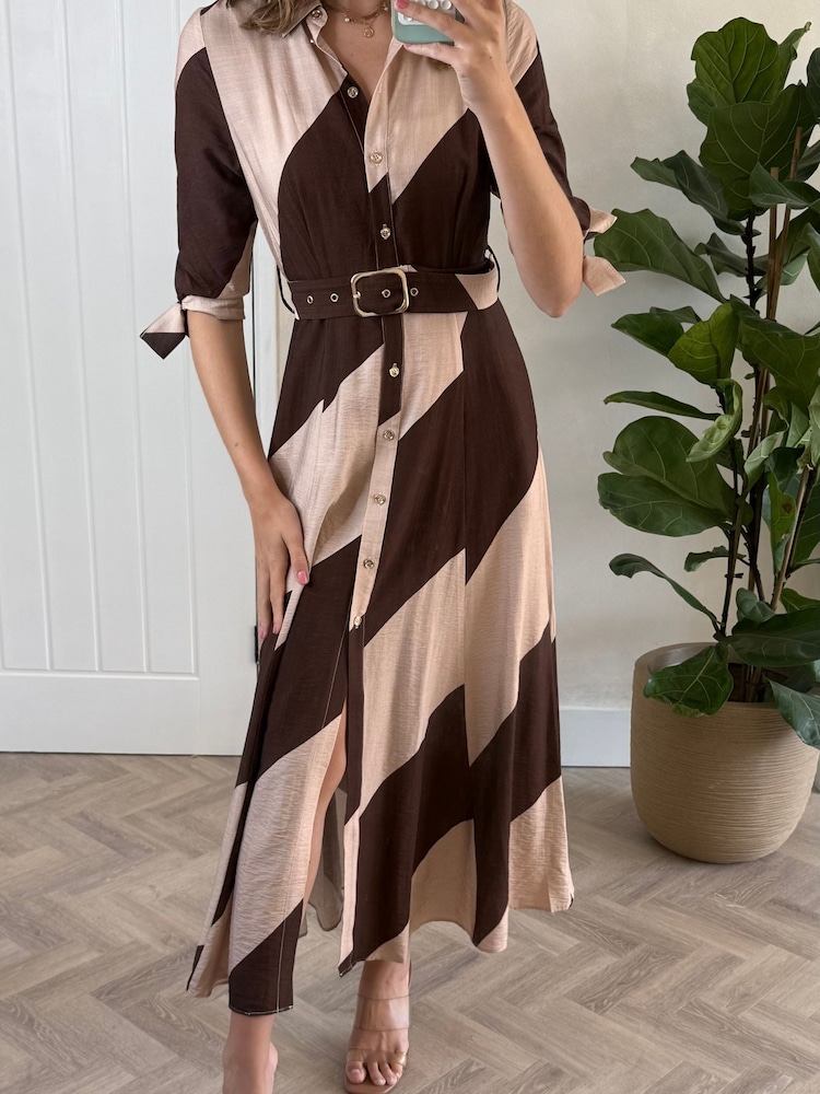 Style Cheat Brown Daphne Belted Shirt Dress - Image 4 of 4