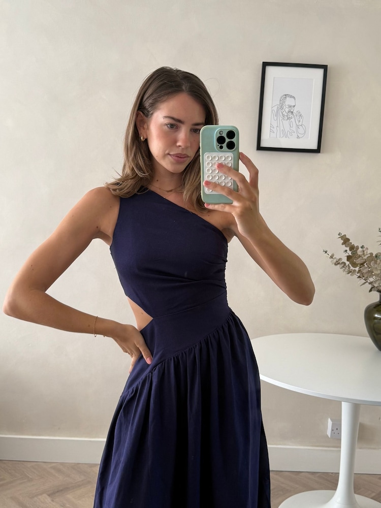 Style Cheat Blue Jasmine One Shoulder Printed Midi Dress - Image 4 of 4 Style Cheat Blue Jasmine One Shoulder Printed Midi Dress - Image 4 of 4