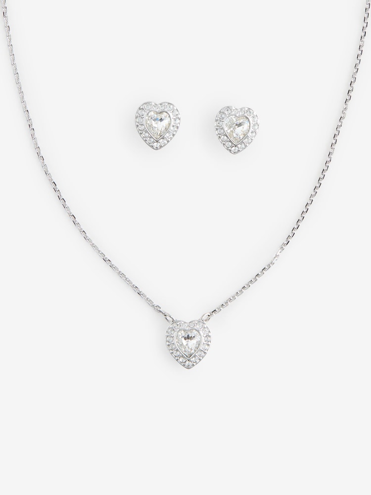 Swarovski White Ariana Grande Mixed Cuts Heart Rhodium Plated Jewellery Set - Image 1 of 1