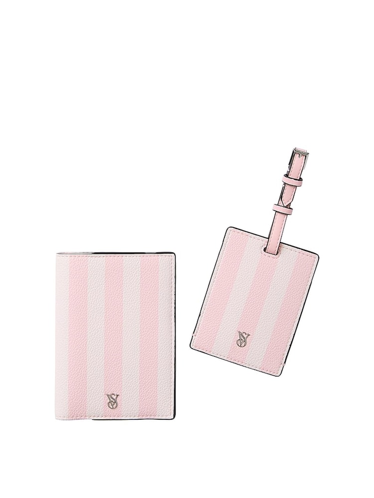 Victoria's Secret Heritage Stripe Pink Passport Holder and Luggage Tag Set - Image 2 of 4