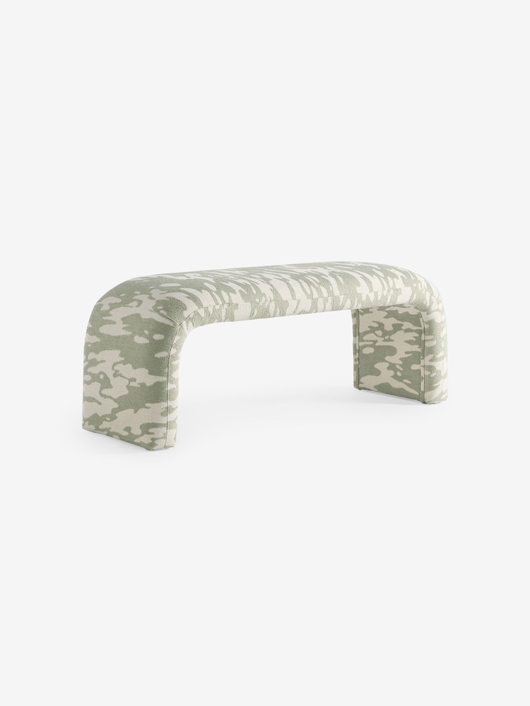 MADE.COM Natural and Sage Green Embossed Chenille Beryl Bench - Image 1 of 2