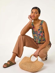 Roman Blue Floral Print Bar Back Vest Top - Image 1 of 5