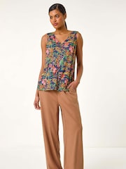 Roman Blue Floral Print Bar Back Vest Top - Image 2 of 5