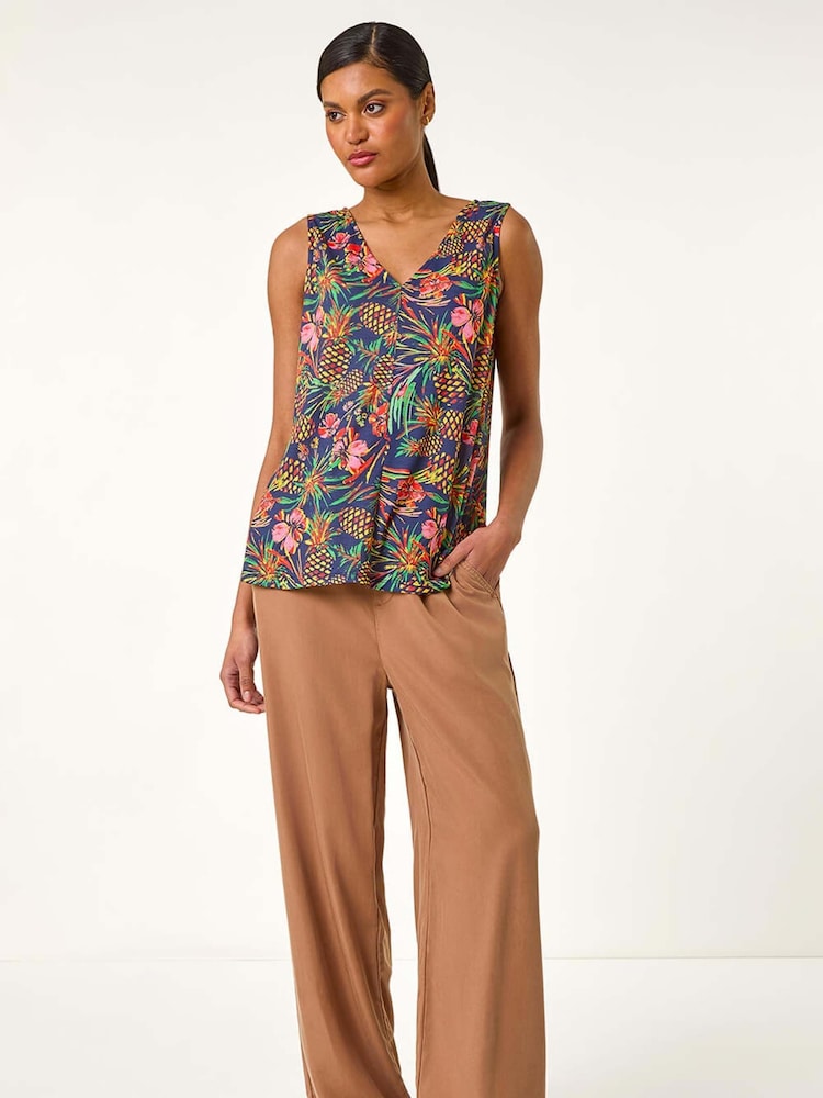 Roman Blue Floral Print Bar Back Vest Top - Image 2 of 5