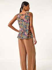 Roman Blue Floral Print Bar Back Vest Top - Image 3 of 5