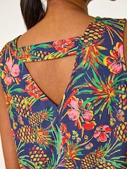 Roman Blue Floral Print Bar Back Vest Top - Image 5 of 5