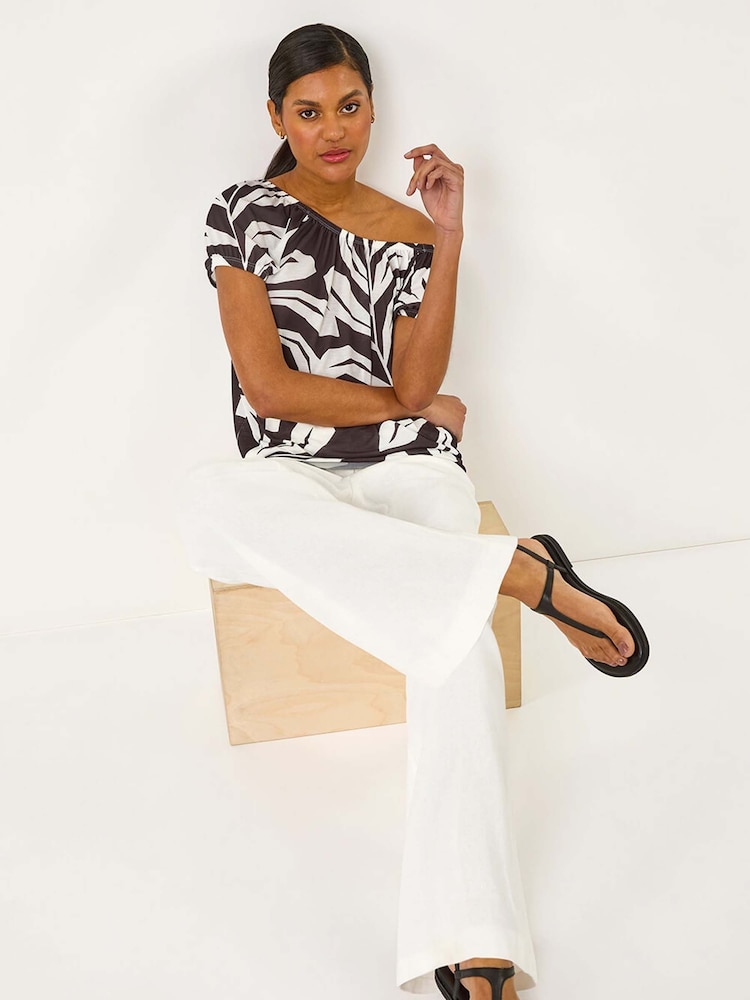 Roman Black Abstract Print Gyspy Blouse - Image 1 of 5