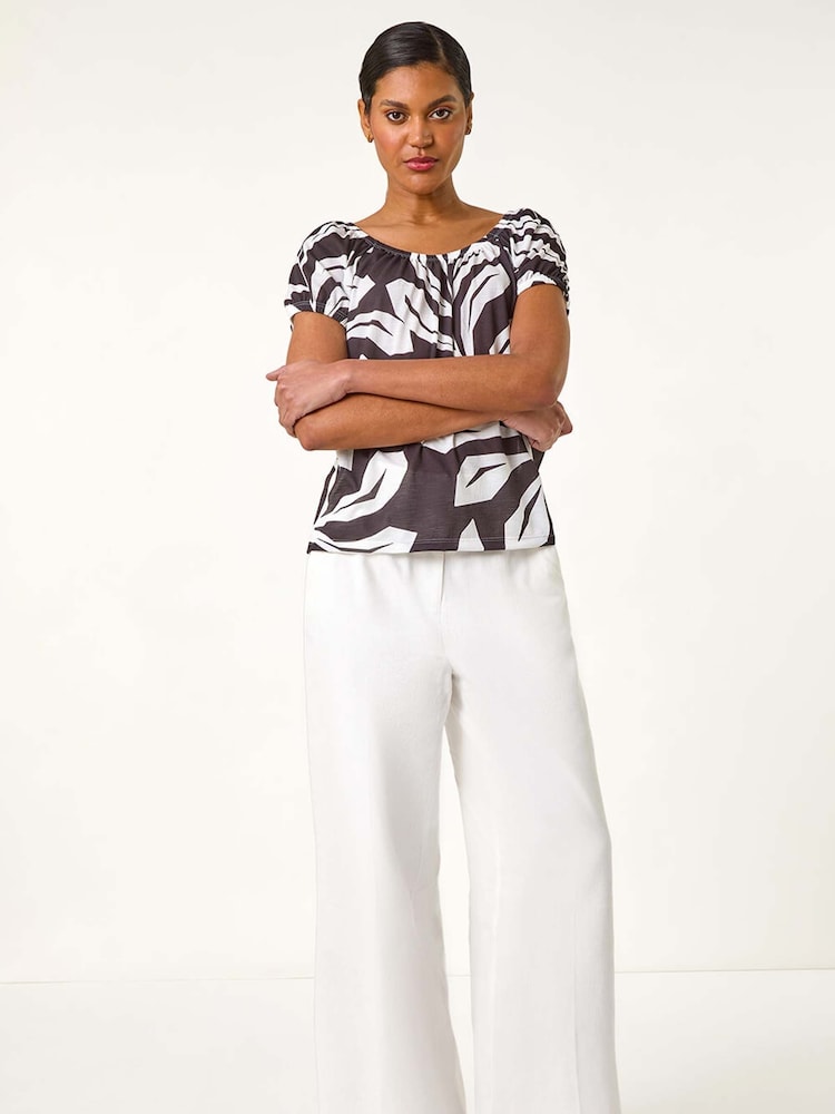 Roman Black Abstract Print Gyspy Blouse - Image 2 of 5