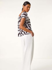 Roman Black Abstract Print Gyspy Blouse - Image 3 of 5