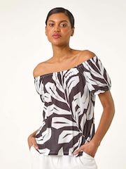 Roman Black Abstract Print Gyspy Blouse - Image 4 of 5