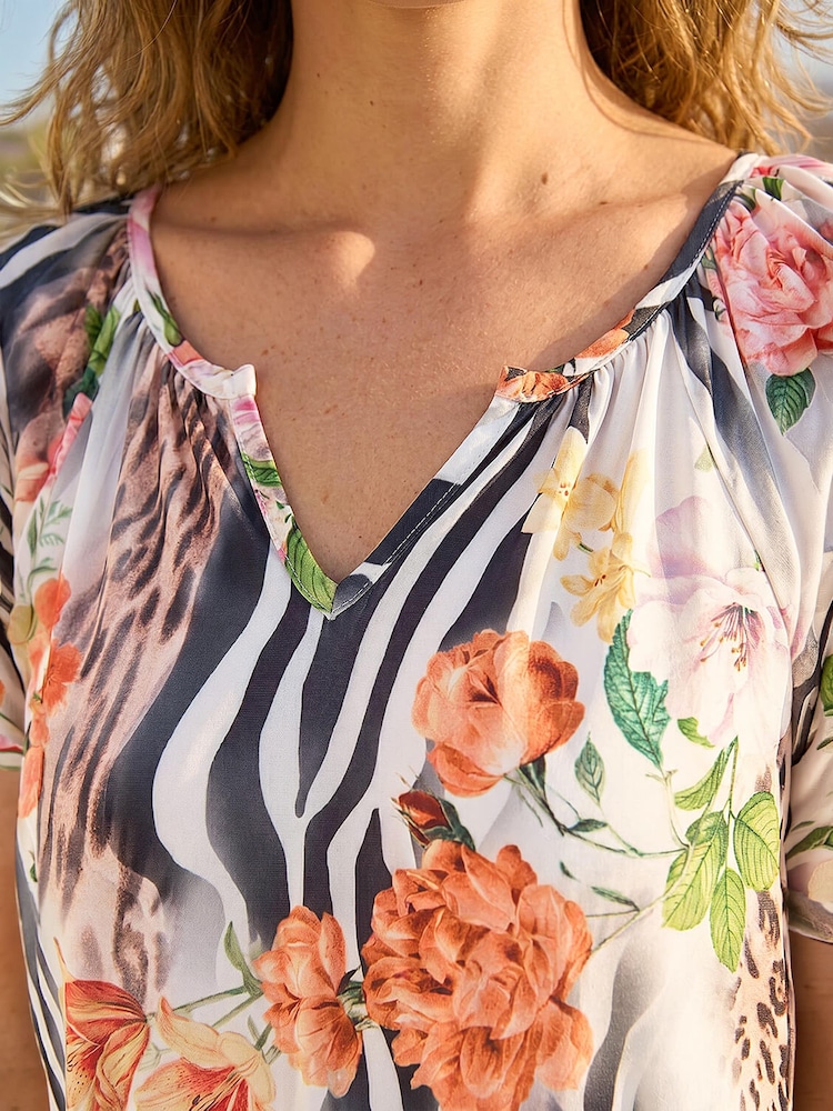 Roman Animal Floral Print Dik Yaxalı Blouse - 5şəkildən 5 şəkil