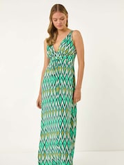 Roman Green Geometric V-Neck Maxi Dress - Image 1 of 5