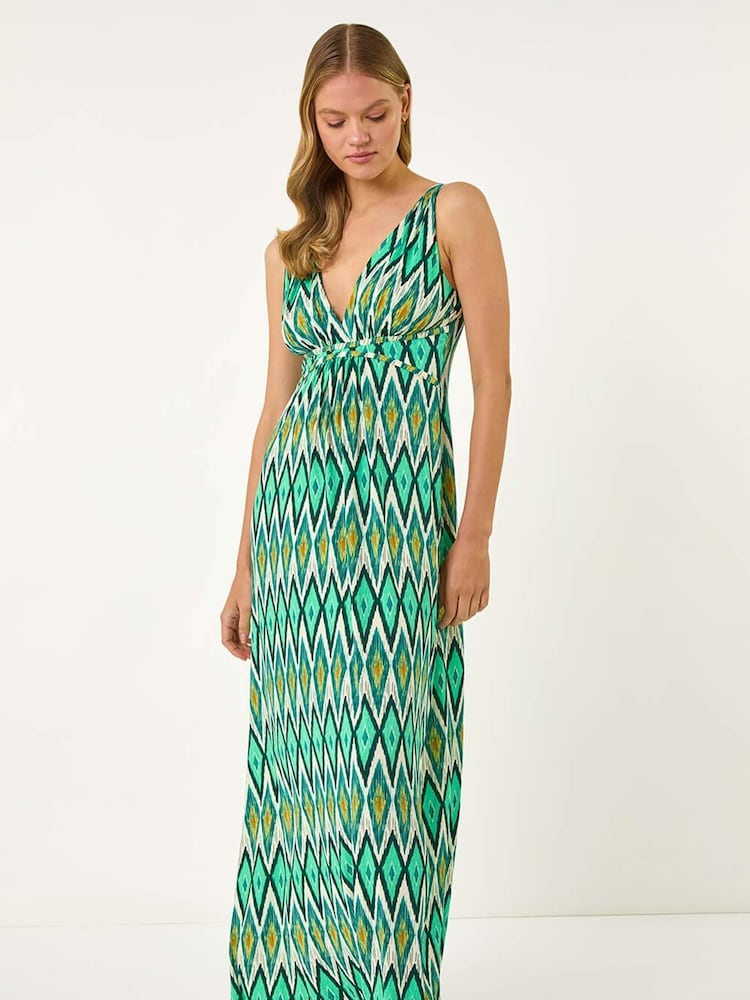 Roman Green Geometric V-Neck Maxi Dress - Image 1 of 5