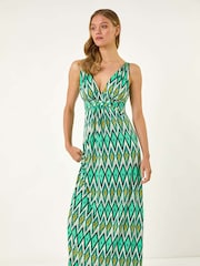 Roman Green Geometric V-Neck Maxi Dress - Image 2 of 5