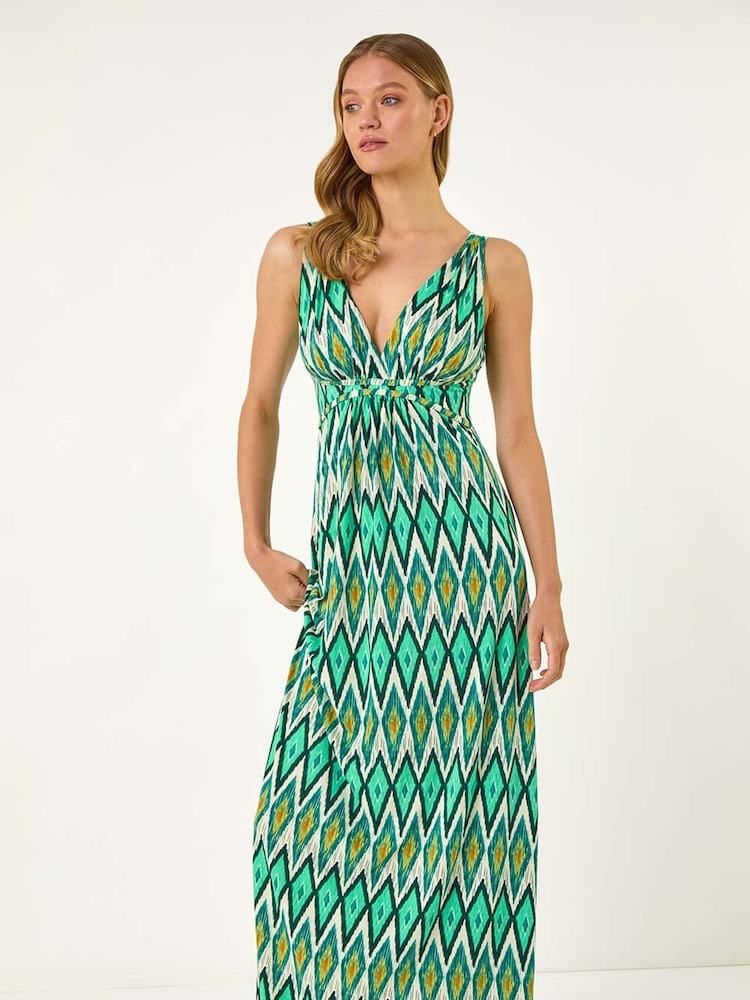 Roman Green Geometric V-Neck Maxi Dress - Image 2 of 5