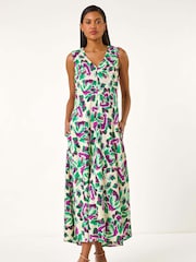 Roman Purple Abstract Print Sleeveless Midi Dress - Image 1 of 5