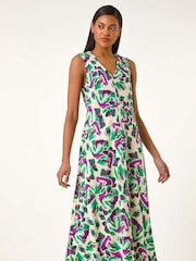 Roman Purple Abstract Print Sleeveless Midi Dress - Image 2 of 5