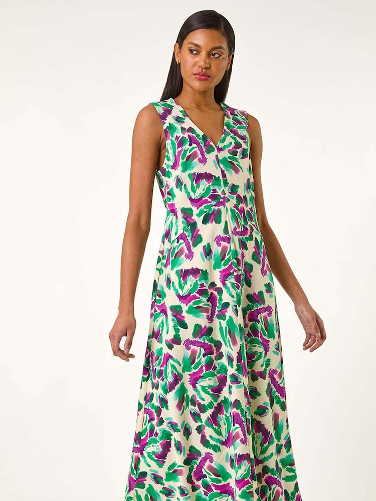 Roman Purple Abstract Print Sleeveless Midi Dress - Image 2 of 5