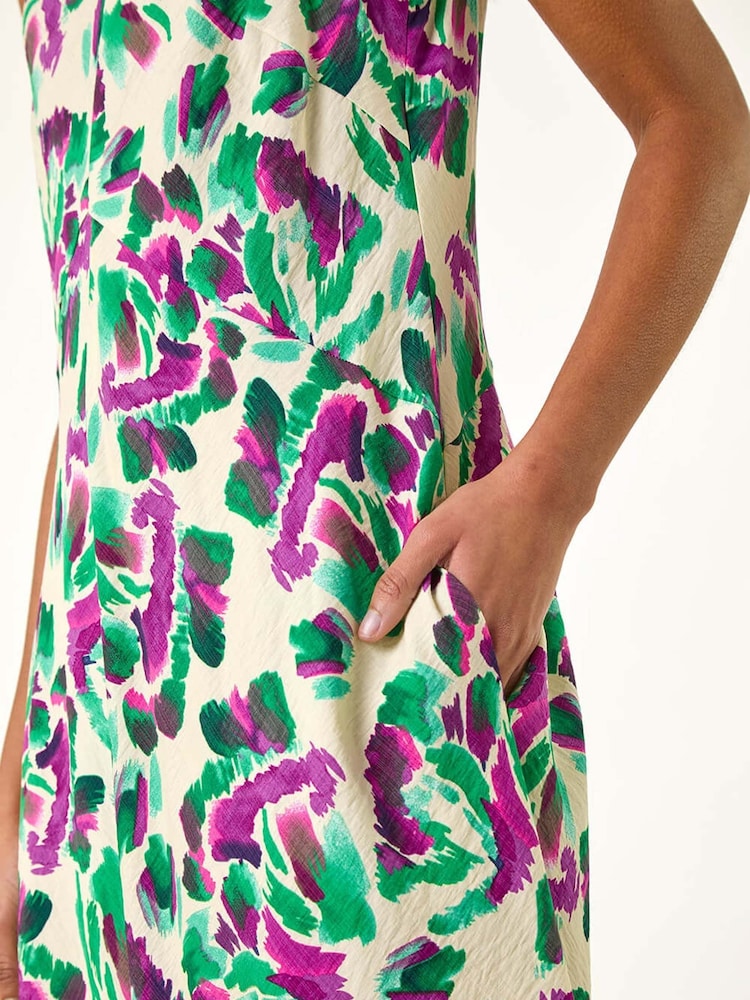 Roman Purple Abstract Print Sleeveless Midi Dress - Image 5 of 5