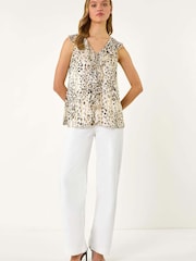 Roman Natural Animal Print Ruffle Front Vest Top - Image 2 of 5