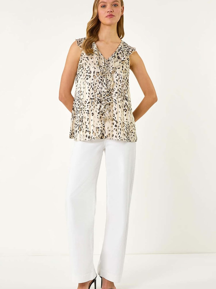 Roman Natural Animal Print Ruffle Front Vest Top - Image 2 of 5