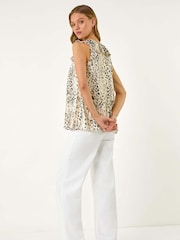Roman Natural Animal Print Ruffle Front Vest Top - Image 3 of 5