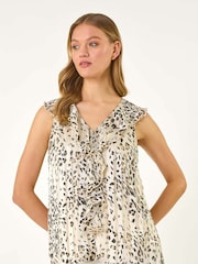 Roman Natural Animal Print Ruffle Front Vest Top - Image 4 of 5