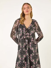Roman Black Floral Print Frill Dress - Image 1 of 5