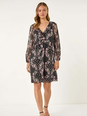 Roman Black Floral Print Frill Dress - Image 2 of 5