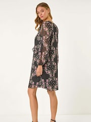 Roman Black Floral Print Frill Dress - Image 3 of 5
