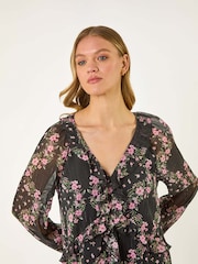 Roman Black Floral Print Frill Dress - Image 4 of 5