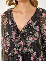 Roman Black Floral Print Frill Dress - Image 5 of 5