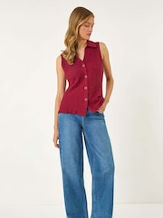 Roman Textured Sleeveless Buttoned Blouse - Imagen 2 de 5