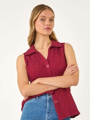 Roman Textured Sleeveless Buttoned Blouse - Imagen 4 de 5