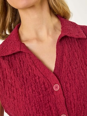 Roman Textured Sleeveless Buttoned Blouse - Imagen 5 de 5