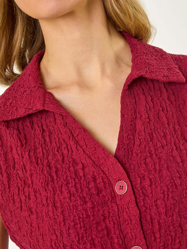 Roman Textured Sleeveless Buttoned Blouse - Imagen 5 de 5