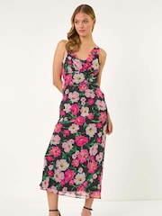 Roman Floral Print Cowl Neck Midi Dress - Bild 1 von 5