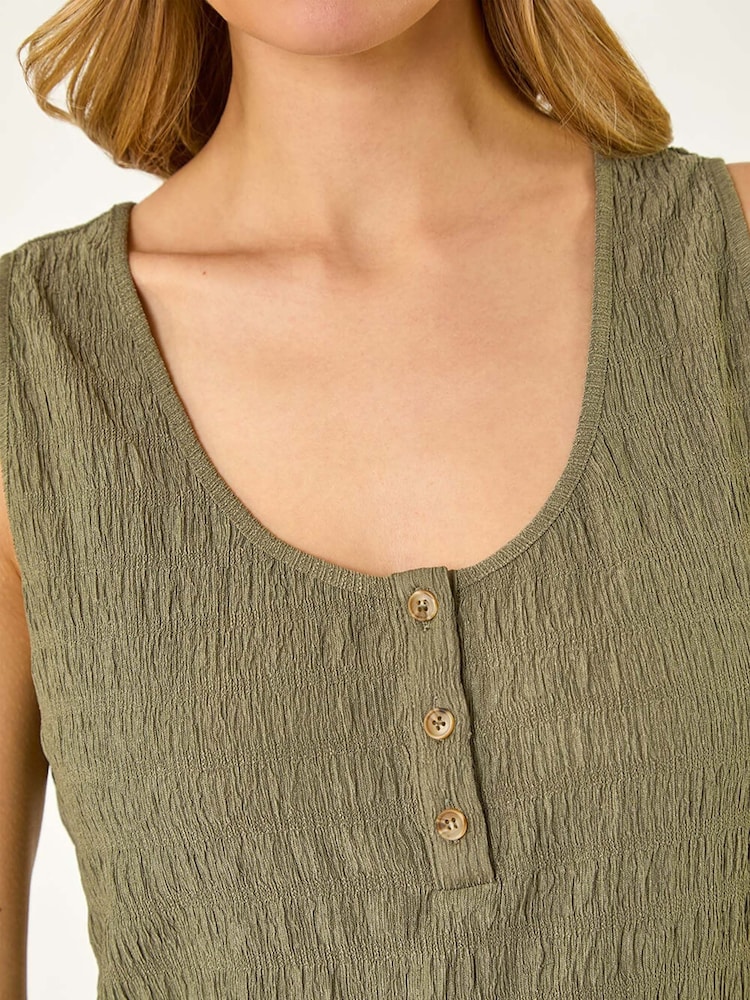 Roman Green Buttoned Stretch Vest Top - Image 2 of 5